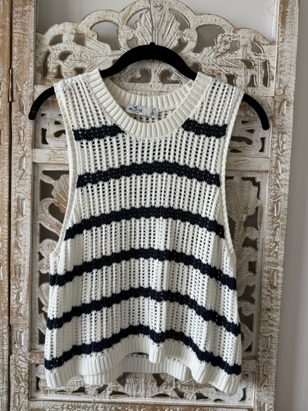 Hollister Cream and Black Striped Knit Tank Top